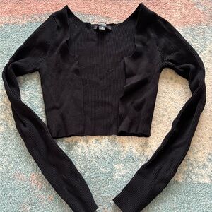 HERA Collection Ribbed Black Long Sleeve Shrug, upcycled, Small